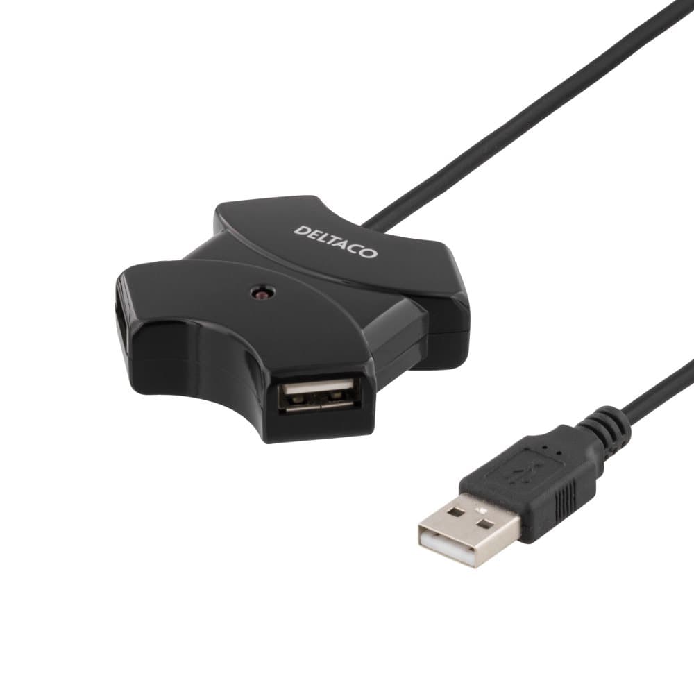 DELTACO USB 2.0 hub, 4xType A hun, 0,4m kabel, sort