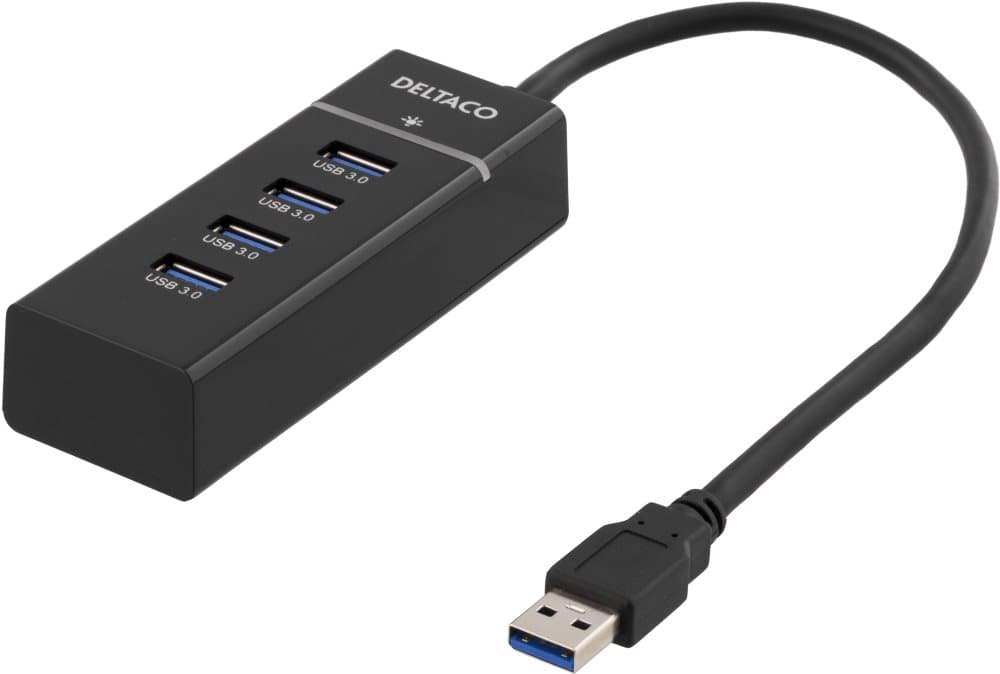 DELTACO USB 3.0 hub, 4xType A hun, ABS-plast, sort