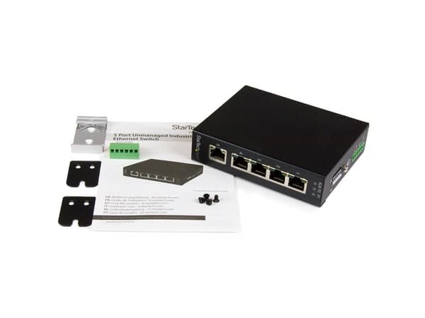 StarTech.com Okontrollerad industriell Gigabit Ethernet-switch med 5-portar - DIN-Rail-/väggmonterbar - Switch - 5 x 10/100/1000 - väggmonterbar, skr