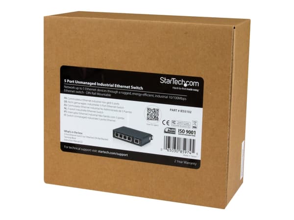 StarTech.com IES5102, Hallitsematon, Fast Ethernet (10/100), Täysin kaksipuolinen, Telineasennus musta
