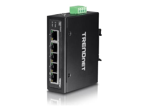 TRENDnet TI-G50 - Switch - ohanterad - 5 x 100/1000/10000 - DIN-skenmonterbar, väggmonterbar - likström - TAA-kompatibel