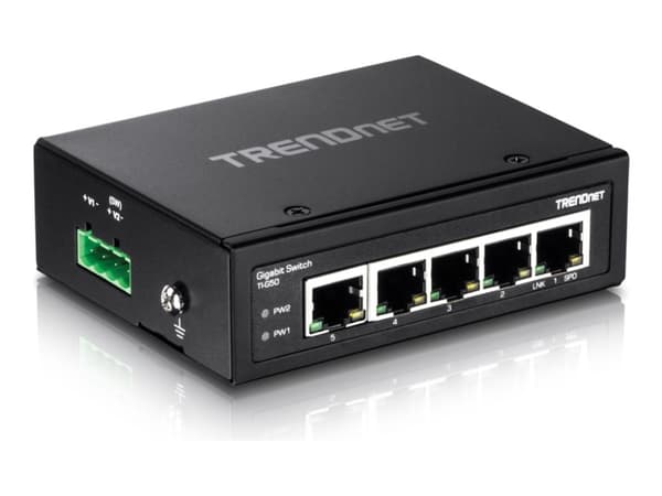 TRENDnet TI-G50 - Switch - ohanterad - 5 x 100/1000/10000 - DIN-skenmonterbar, väggmonterbar - likström - TAA-kompatibel