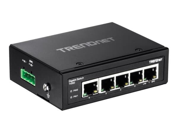 TRENDnet TI-G50 - Switch - ohanterad - 5 x 100/1000/10000 - DIN-skenmonterbar, väggmonterbar - likström - TAA-kompatibel