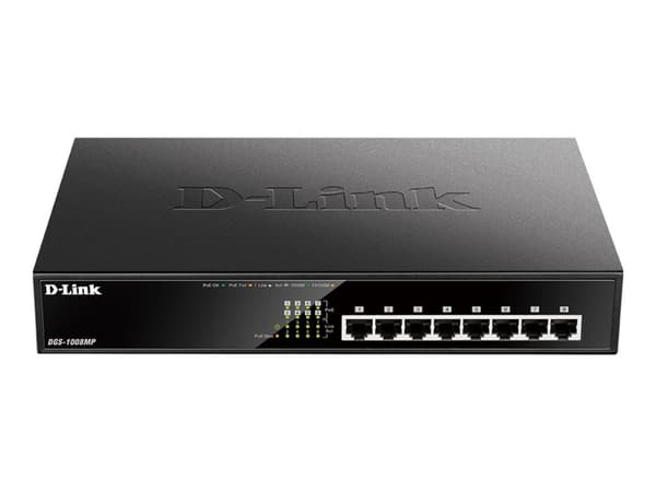D-Link DGS-1008MP nätverksswitchar Ohanterad Gigabit Ethernet (10/100/1000) Strömförsörjning via Ethernet (PoE) stöd 1U Svart