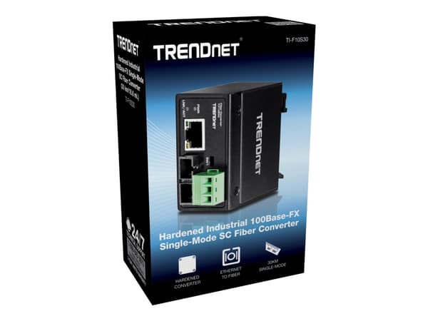TRENDnet TI-F10S30 - Fibermedieomformer - 100Mb LAN - 10Base-T, 100Base-FX, 100Base-TX - RJ-45 / SC-enkeltmodus - opp til 30 km - 1310 nm - TAA-samsv