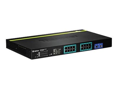 TRENDnet TPE 1620WS 16-Port Gigabit Web Smart PoE+ Switch - Switch - Administrerad - 16 x 10/100/1000 (PoE+) + 2 x delad Gigabit SFP - skrivbordsmode Svart