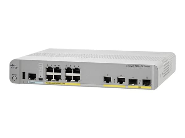 Cisco Catalyst 2960CX-8PC-L - Switch - Administrerad - 8 x 10/100/1000 (PoE+) + 2 x SFP + 2 x 10/100/1000 - skrivbordsmodell, rackmonterbar, DIN-sken Vit