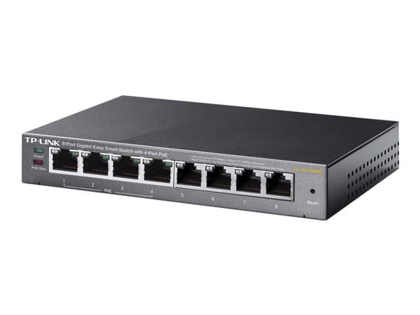 TP-Link Easy Smart TL-SG108PE - Switch - smart - 4 x 10/100/1000 (4 PoE+) + 4 x 10/100/1000 - skrivbordsmodell - PoE+ (64 W)