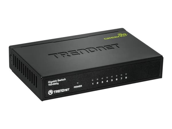 TRENDnet TEG S82g 8-Port Gigabit GREENnet Switch - Switch - 8 x 10/100/1000 - skrivbordsmodell - TAA-kompatibel Svart