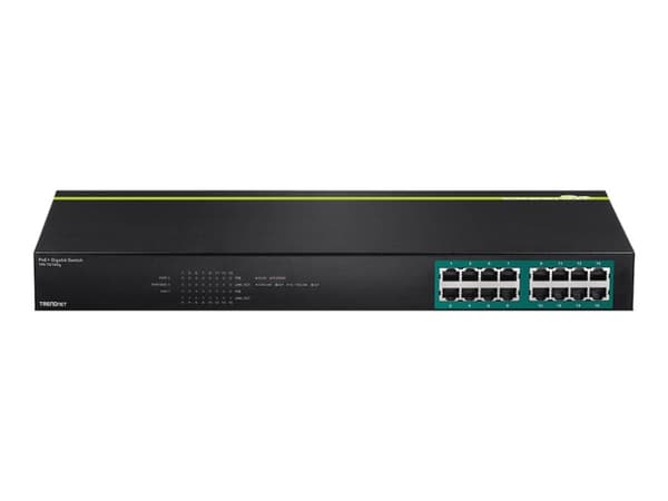 TRENDnet TPE TG160G - Switch - 16 x 10/100/1000 (PoE+) - monterbar på stativ - PoE+ (246 W) - TAA-kompatibel