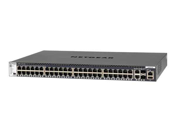 NETGEAR M4300-52G - Kytkin - L3 - Hallittu - 2 x 10/100/1000/10000 + 2 x 10 Gigabit SFP+ + 48 x 10/100/1000 - edestä taaksepäin suuntautuva ilmavirta Harmaa