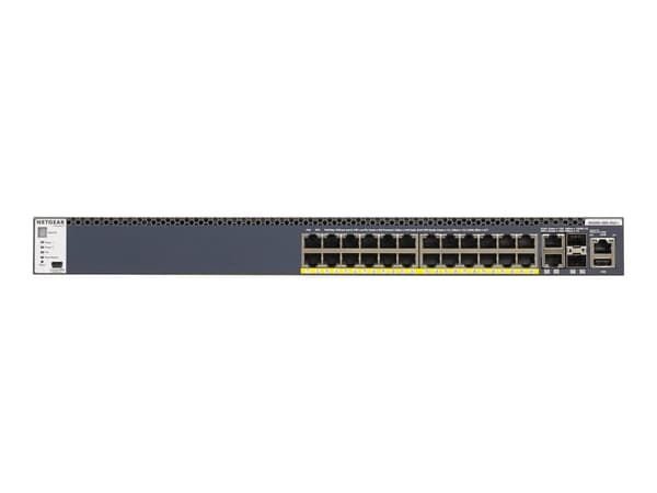 NETGEAR M4300-28G-PoE+ - Switch - L3 - Styrt - 2 x 10/100/1000/10000 + 2 x 10 Gigabit SFP+ + 24 x 10/100/1000 (PoE+) - front til bakside-luftflyt - r
