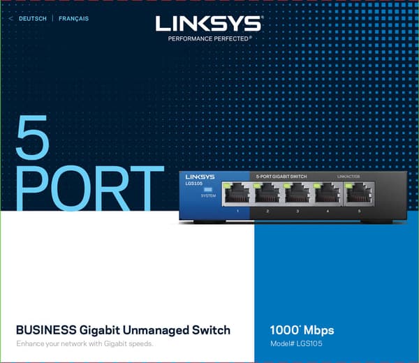 Linksys LGS105, Hallitsematon, L2, Gigabit Ethernet (10/100/1000), Seinäkiinnitteinen