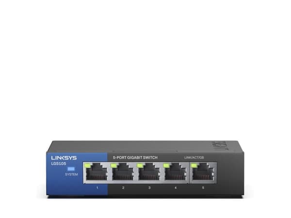 Linksys LGS105, Hallitsematon, L2, Gigabit Ethernet (10/100/1000), Seinäkiinnitteinen