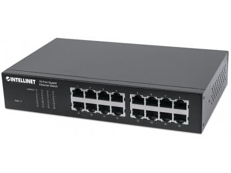 Intellinet 561068, Uhåndtert, L2, Gigabit Ethernet (10/100/1000), Full tosidig, Rack-montering, 1U Sort