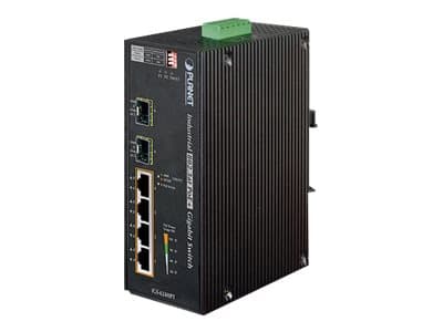 PLANET IGS-624HPT - Switch - 4 x 10/100/1000 (PoE+) + 2 x Gigabit SFP - DIN-skinnemonterbar, veggmonterbar - PoE+ (120 W) - DC-strøm