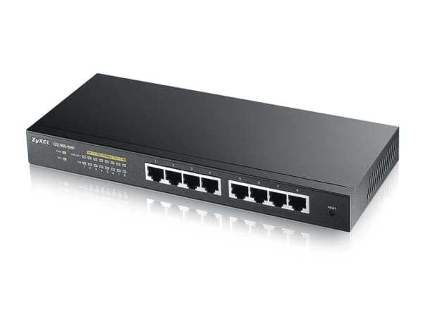 Zyxel GS1900-8HP - Switch - smart - 8 x 10/100/1000 (PoE+) - stasjonær, veggmonterbar - PoE+ (70 W) Sort