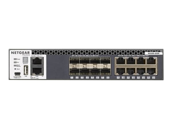 NETGEAR M4300-8X8F - Kytkin - L3 - Hallittu - 8 x 10/100/1000/10000 + 8 x 10 Gigabit SFP+ - edestä taaksepäin suuntautuva ilmavirta - jalustalle asen