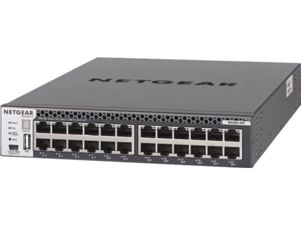 NETGEAR M4300-24X - Kytkin - L3 - Hallittu - 24 x 10 Gigabit Ethernet + 4 x jaettu 10 Gigabit SFP+ - ilmavirta edestä taaksepäin - telineasennettava