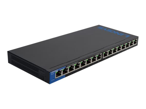 Linksys Business LGS116 - Kytkin - valvomaton - 16 x 10/100/1000 - työpöytä, seinään kiinnitettävä - AC 100/230 V musta