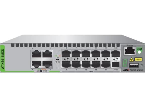 Allied Telesis AT XS916MXS - Switch - L2+ - Styrt - 4 x 100/1000/10000 + 12 x 10 Gigabit SFP+ - stasjonær, rackmonterbar, veggmonterbar