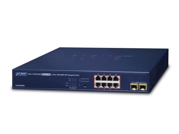 PLANET GS-4210-8P2S - Switch - L4 - Administrerad - 8 x 10/100/1000 (PoE+) + 2 x SFP - rackmonterbar - PoE+ (120 W)