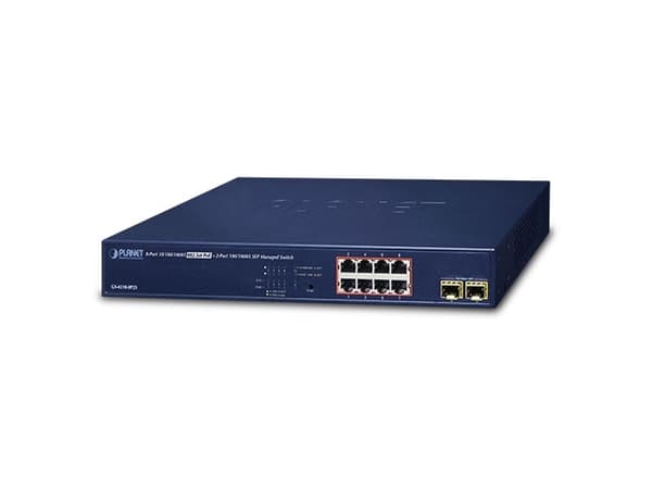 PLANET GS-4210-8P2S - Switch - L4 - Administrerad - 8 x 10/100/1000 (PoE+) + 2 x SFP - rackmonterbar - PoE+ (120 W)