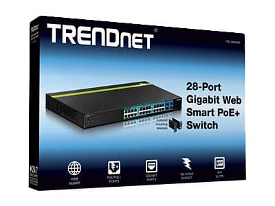 TRENDnet TPE TPE-2840WS 28-Port Gigabit Web Smart PoE+ Switch - Switch - Styrt - 4 x 10/100/1000 (PoE+) + 20 x 10/100/1000 (PoE) + 4 x SFP - stasjonæ