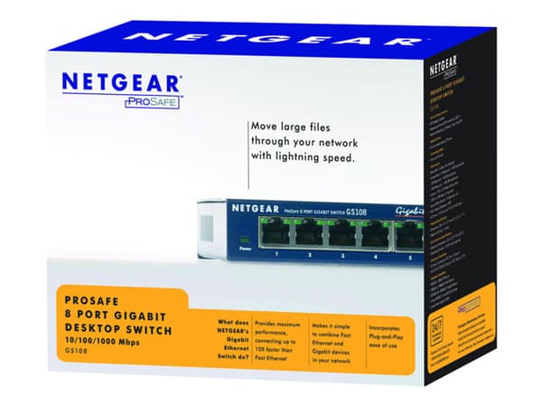 NETGEAR GS108 - Switch - 8 x 10/100/1000 - stationär