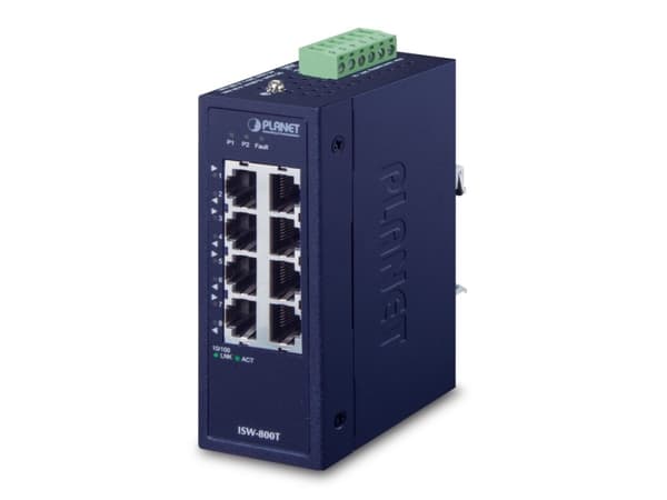 PLANET ISW-800T, Uhåndtert, L2, Fast Ethernet (10/100), Full tosidig, Kan monteres på vegg