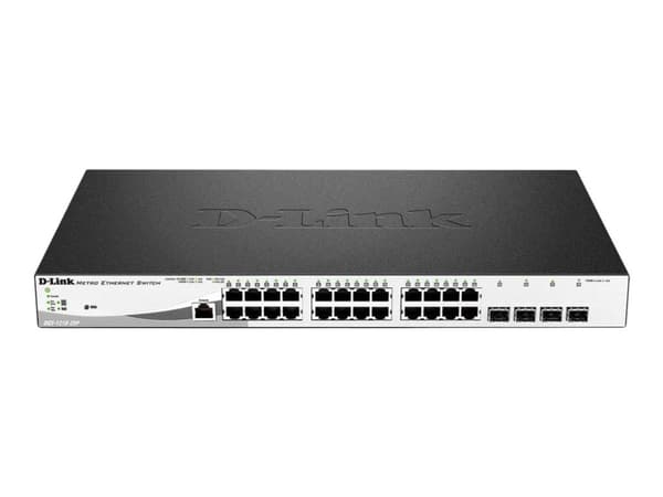 D-Link DGS 1210-28MP - Switch - Administrerad - 24 x 10/100/1000 (PoE+) + 4 x Gigabit SFP - skrivbordsmodell, rackmonterbar - PoE+ Svart, Grå
