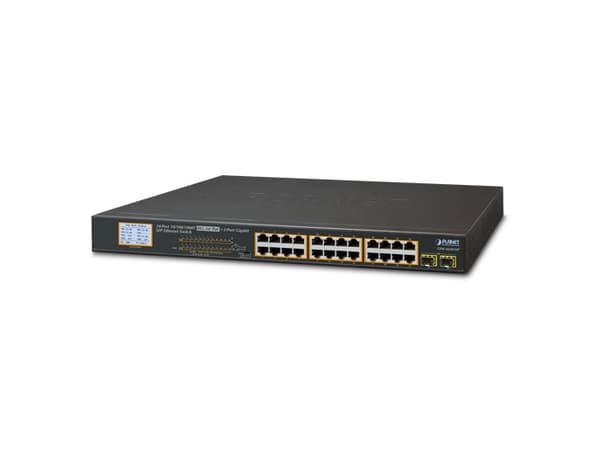 PLANET GSW-2620VHP - Switch - 24 x 10/100/1000 (PoE+) + 2 x Gigabit SFP - skrivbordsmodell, rackmonterbar - PoE+ (300 W)
