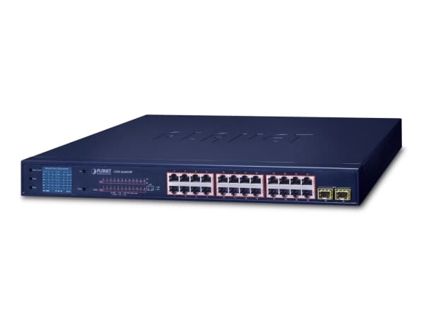 PLANET GSW-2620VHP - Switch - 24 x 10/100/1000 (PoE+) + 2 x Gigabit SFP - skrivbordsmodell, rackmonterbar - PoE+ (300 W)