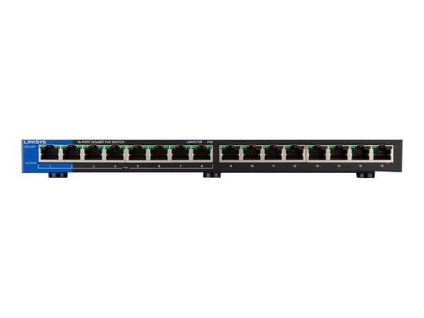 Linksys Business LGS116P - Switch - ohanterad - 8 x 10/100/1000 (PoE+) + 8 x 10/100/1000 - skrivbordsmodell, väggmonterbar - PoE+ (80 W) - AC 100/230
