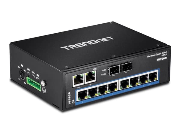 TRENDnet TI-G102 - Switch - ohanterad - 8 x 10/100/1000 + 2 x kombinations-Gigabit SFP - DIN-skenmonterbar, väggmonterbar - likström - TAA-kompatibel