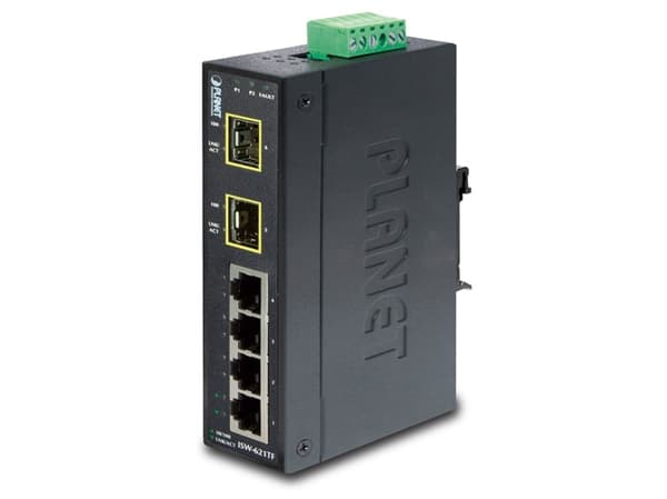PLANET ISW-621TF - Switch - 4 x 10/100 + 2 x SFP - DIN-skenmonterbar, väggmonterbar - Likström