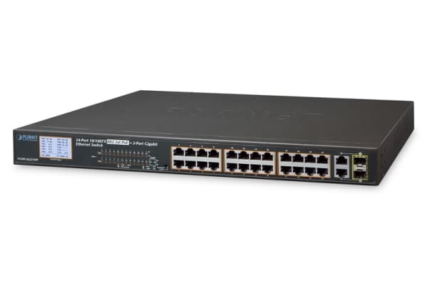 PLANET FGSW-2622VHP, Hallitsematon, L2, Fast Ethernet (10/100), Power over Ethernet -tuki, Telineasennus, 1U