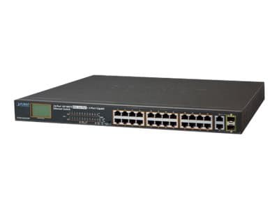 PLANET FGSW-2622VHP, Hallitsematon, L2, Fast Ethernet (10/100), Power over Ethernet -tuki, Telineasennus, 1U Sininen