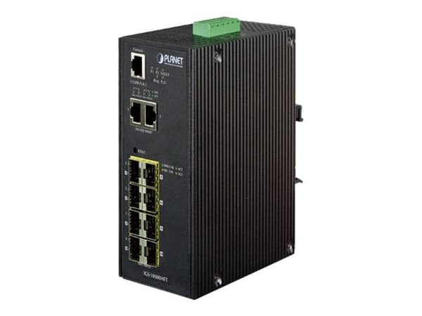 PLANET IGS-10080MFT - Switch - Administrerad - 8 x SFP + 2 x 10/100/1000 - DIN-skenmonterbar Blå, Vit