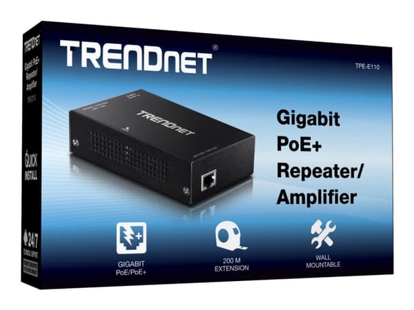TRENDnet TPE-E110 - Forsterker - 1GbE - 10Base-T, 100Base-TX, 1000Base-T - RJ-45 / RJ-45 - opp til 100 m