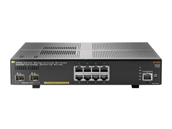 HPE Aruba 2930F 8G PoE+ 2SFP+ - Switch - L3 - Administreret - 8 x 10/100/1000 (PoE+) + 2 x 1 Gigabit / 10 Gigabit SFP+ (uplink) - monterbar på stativ