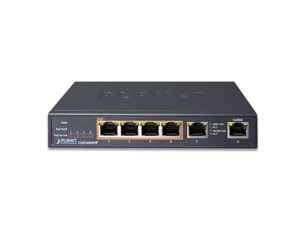 PLANET GSD-604HP, Ohanterad, Gigabit Ethernet (10/100/1000), Strömförsörjning via Ethernet (PoE) stöd