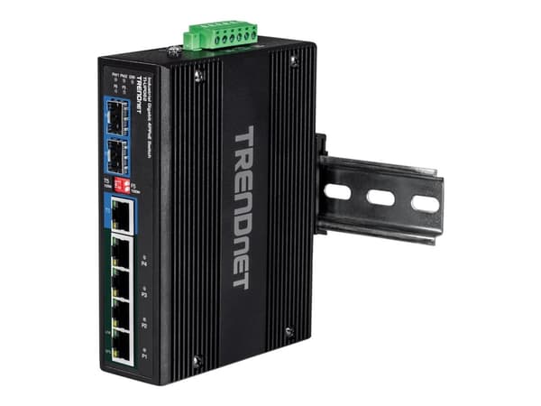 TRENDnet TI-UPG62 - Switch - ohanterad - 4 x 10/100/1000 (PoE+) + 2 x Gigabit SFP - DIN-skenmonterbar, väggmonterbar - PoE+ (240 W) - likström - TAA-