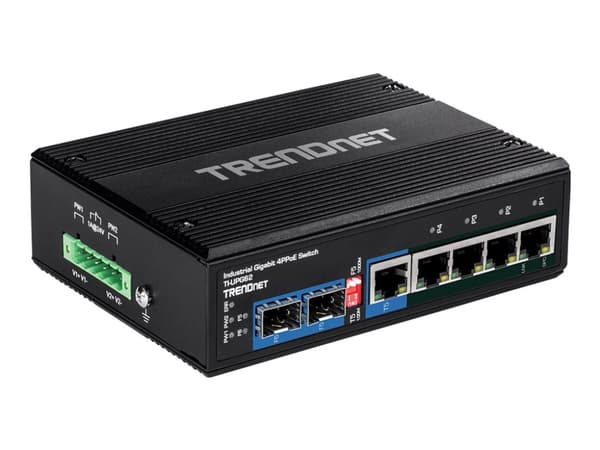 TRENDnet TI-UPG62 - Switch - ohanterad - 4 x 10/100/1000 (PoE+) + 2 x Gigabit SFP - DIN-skenmonterbar, väggmonterbar - PoE+ (240 W) - likström - TAA-