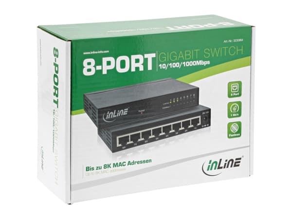InLine 32308M, Gigabit Ethernet (10/100/1000), Full tosidig, Kan monteres på vegg
