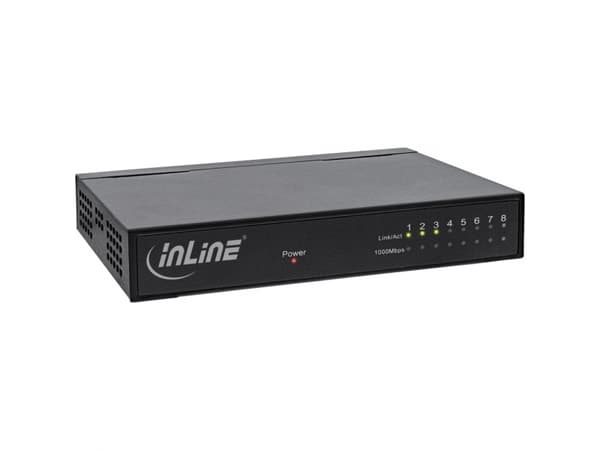 InLine 32308M, Gigabit Ethernet (10/100/1000), Full tosidig, Kan monteres på vegg Sort