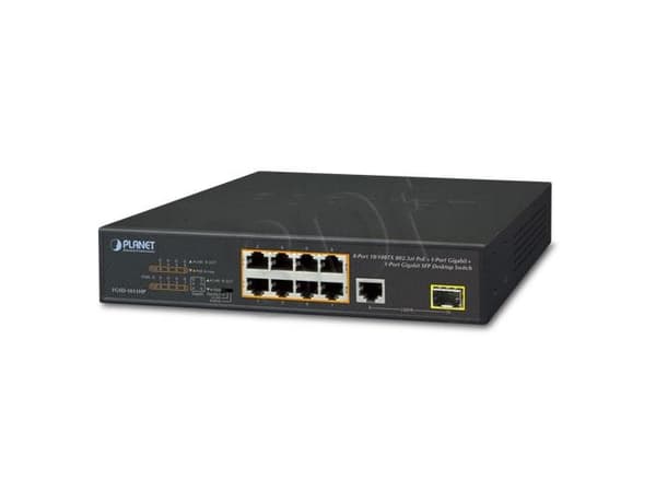 PLANET FGSD-1011HP, Hallitsematon, Gigabit Ethernet (10/100/1000), Täysin kaksipuolinen, Power over Ethernet -tuki, Telineasennus, 1U