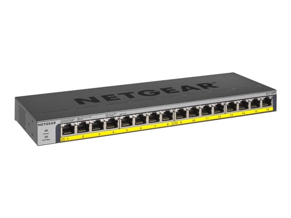 NETGEAR GS116LP - Switch - 16 x 10/100/1000 (PoE+) - skrivbordsmodell, rackmonterbar, väggmonterbar - PoE+ (76 W) - likström