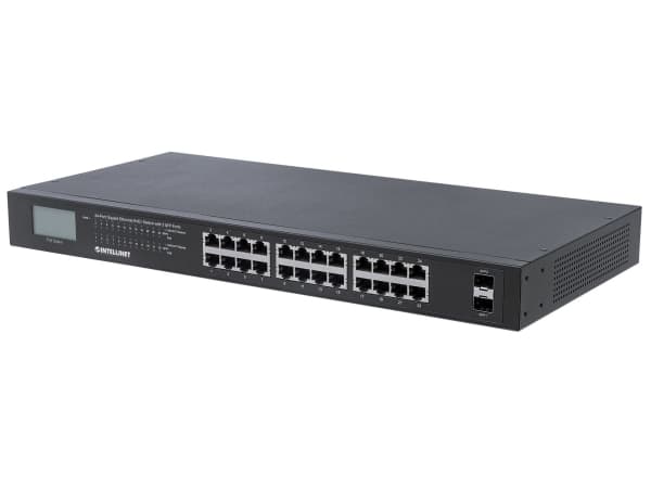 Intellinet 561242, Ohanterad, Gigabit Ethernet (10/100/1000), Full duplex, Strömförsörjning via Ethernet (PoE) stöd, Rackmontering, 1U