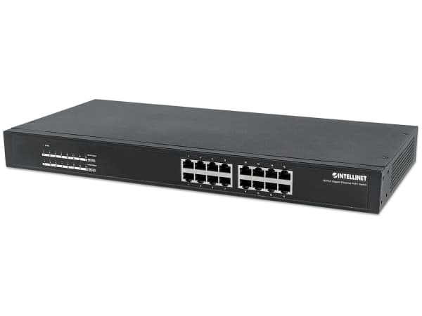 Intellinet 560993, Hallitsematon, L2, Gigabit Ethernet (10/100/1000), Power over Ethernet -tuki, Telineasennus, 1U musta